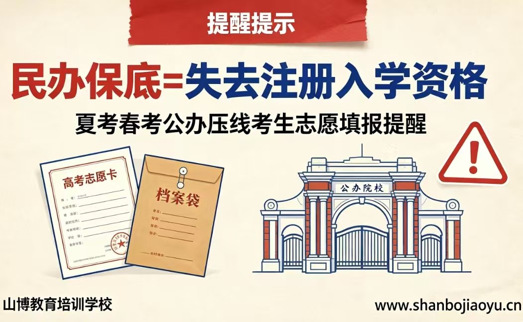 山东春考 / 夏考公办专科压线考生注意！别用民办专科保底，小心错失注册入学公办机会